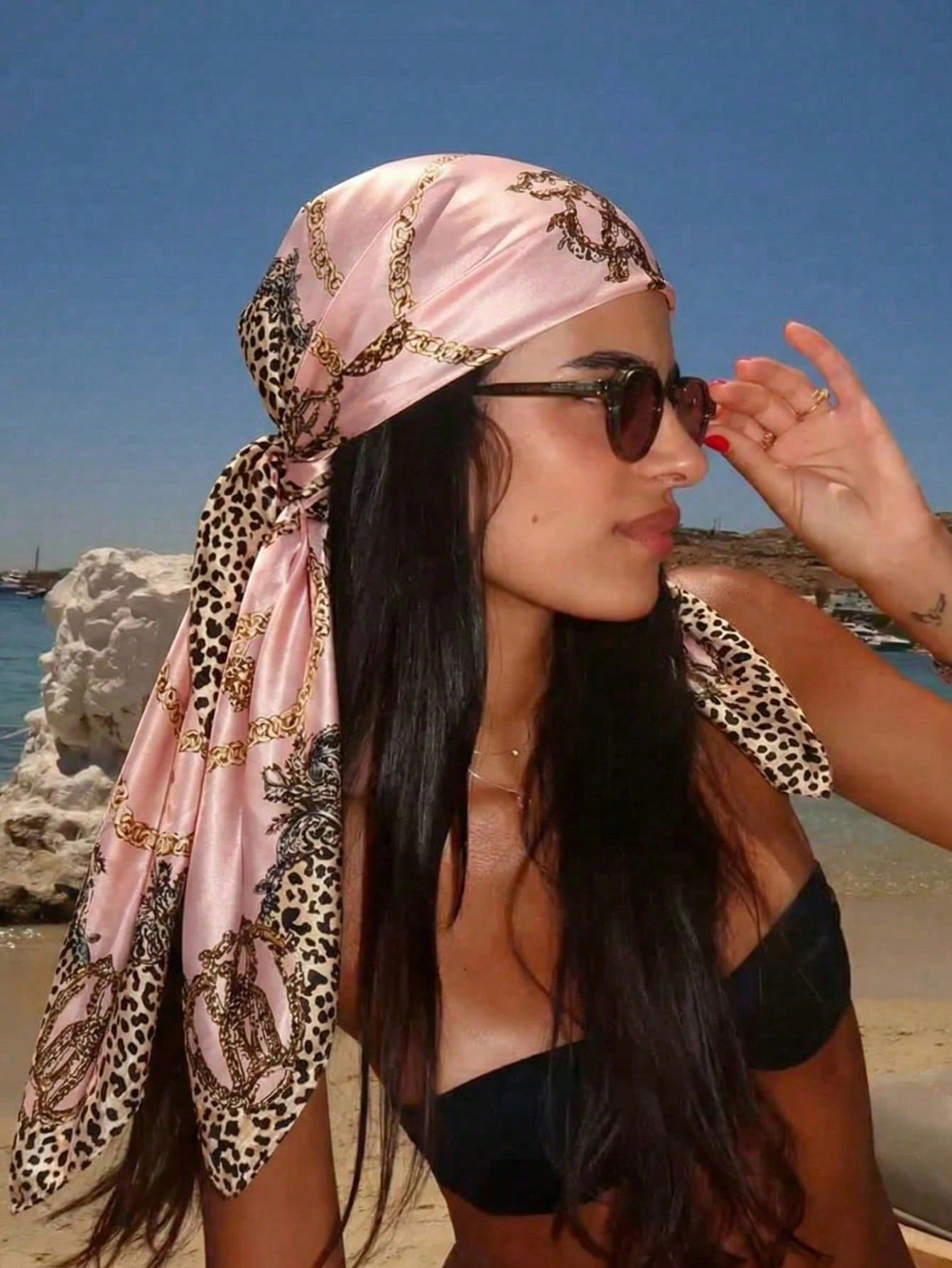 1pc Bohemian Style Paisley Print Satin Scarf, Elegant Headscarf Shawl For Daily Casual Wear, Sun Protection,Travel Essential,Holiday