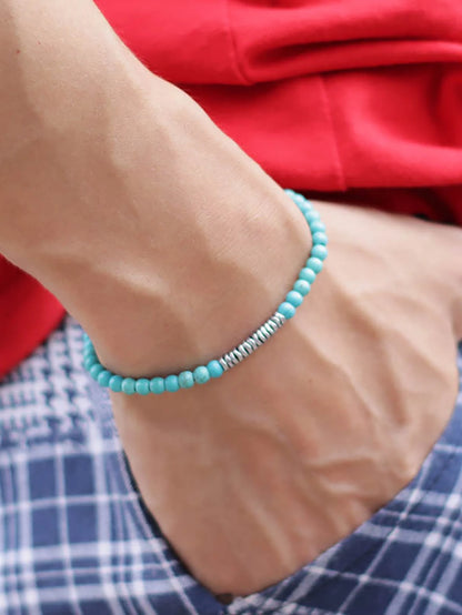1pc Bohemian Style Turquoise Beaded Bracelet, Men's Daily Decorative Jewelry Gift, Fashionable Punk Style, Create Look