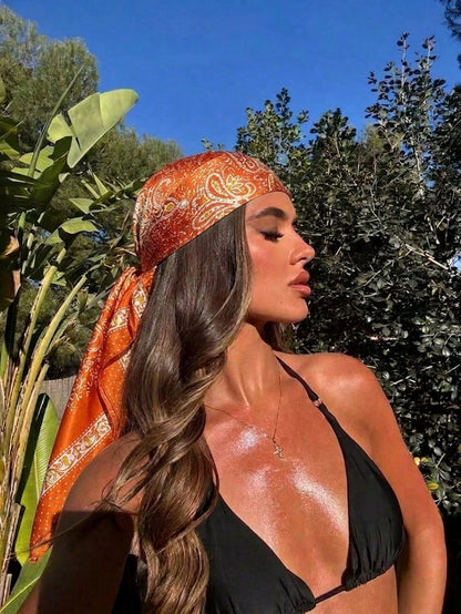 1pc Bohemian Vintage Paisley Women's Scarf/Bandana, New Spring High-End Versatile Fashion Accessory Silk Scarf, Can Be Used As Neck Scarf, Headband, Hair Scarf Or Shawl, Suitable For Spring/Summer Bea