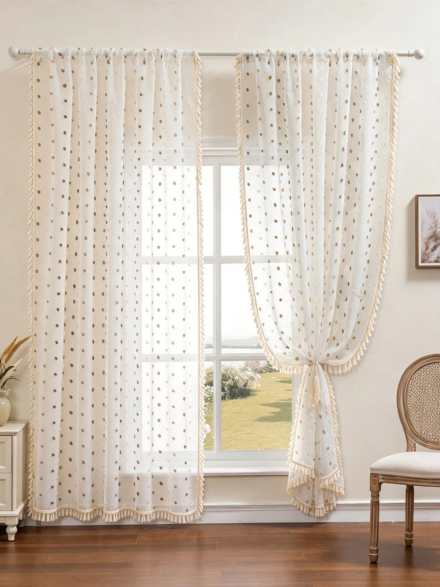 1pc Candy Color Pom Pom Tassel Sheer Curtain, Rod Pocket Design, Beautiful And Durable, Baby Shower Decoration, Children's Room Decoration, Nursery Decoration, Room Decoration
