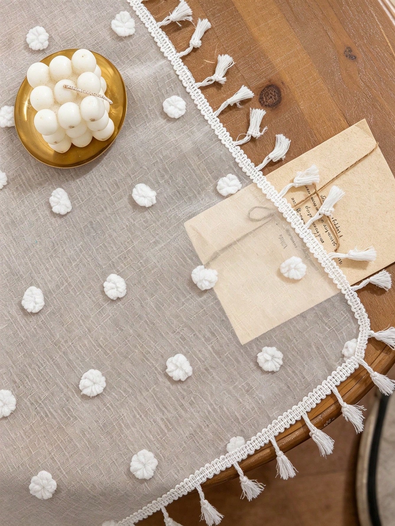 1pc Candy Color Pom Pom Tassel Sheer Curtain, Rod Pocket Design, Beautiful And Durable, Baby Shower Decoration, Children's Room Decoration, Nursery Decoration, Room Decoration