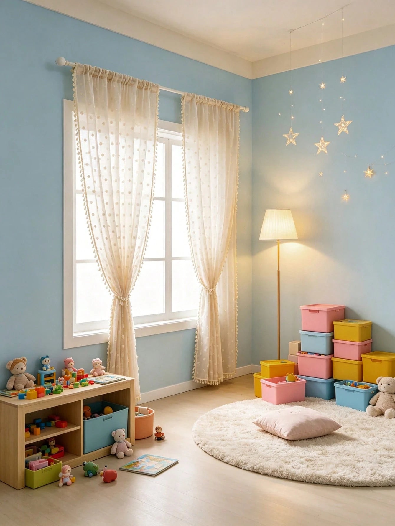 1pc Candy Color Pom Pom Tassel Sheer Curtain, Rod Pocket Design, Beautiful And Durable, Baby Shower Decoration, Children's Room Decoration, Nursery Decoration, Room Decoration