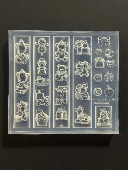 1pc Cartoon Bear Farm Cute Rabbit Apple Sheep Clock 3D Nail Art Silicone Mold