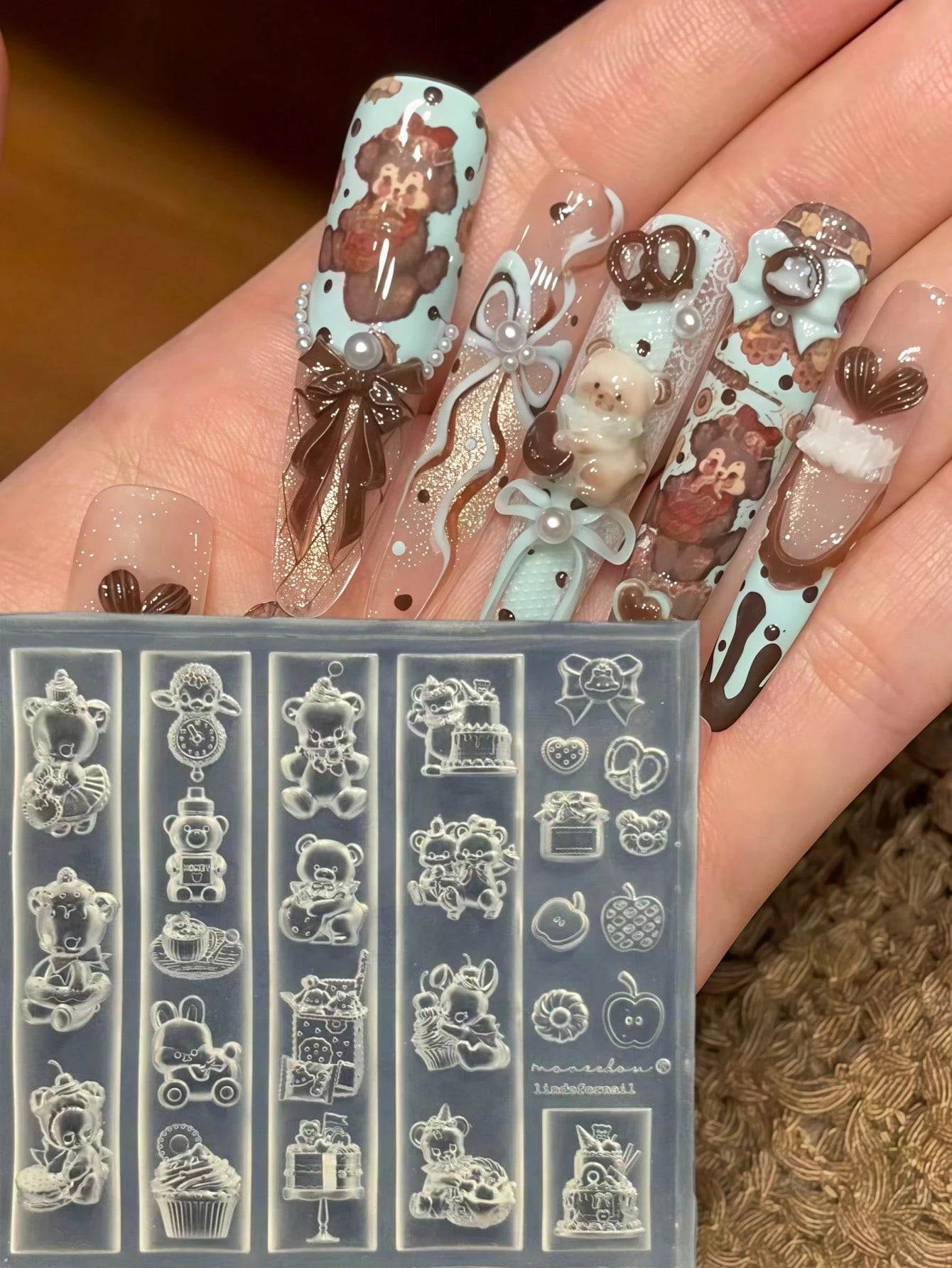1pc Cartoon Bear Farm Cute Rabbit Apple Sheep Clock 3D Nail Art Silicone Mold