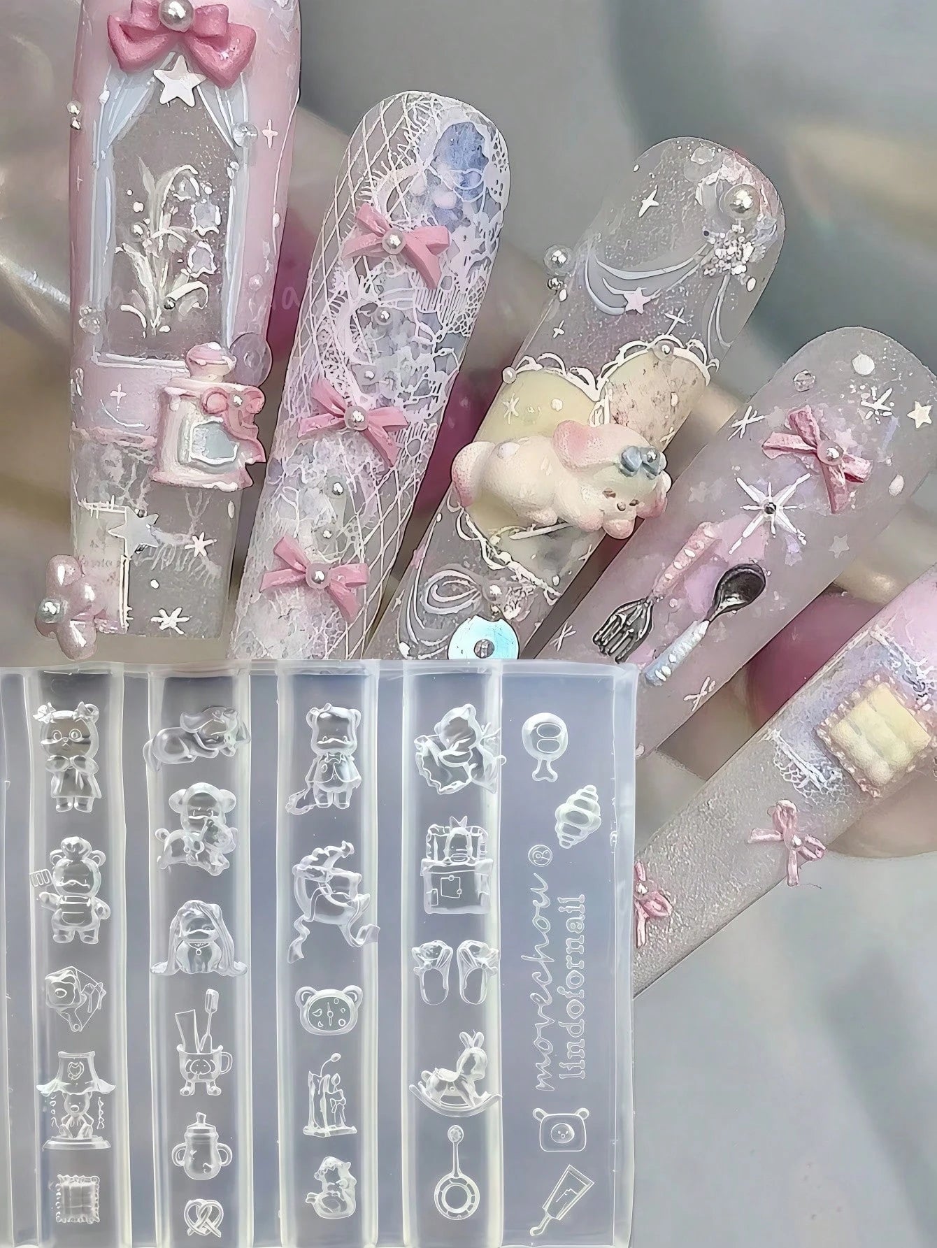 1pc Cartoon Bear Farm Cute Rabbit Apple Sheep Clock 3D Nail Art Silicone Mold