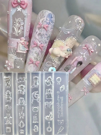 1pc Cartoon Bear Farm Cute Rabbit Apple Sheep Clock 3D Nail Art Silicone Mold