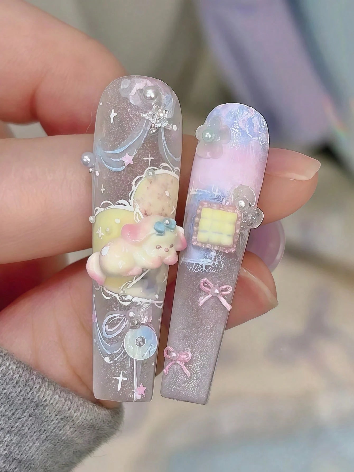 1pc Cartoon Bear Farm Cute Rabbit Apple Sheep Clock 3D Nail Art Silicone Mold