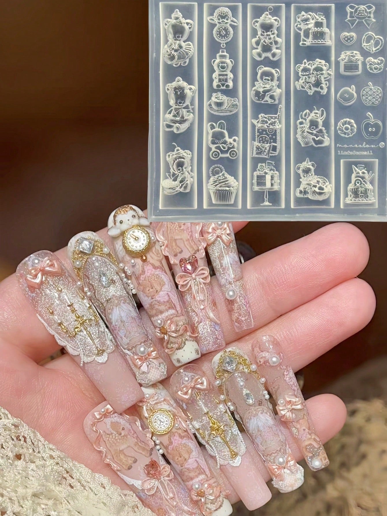 1pc Cartoon Bear Farm Cute Rabbit Apple Sheep Clock 3D Nail Art Silicone Mold