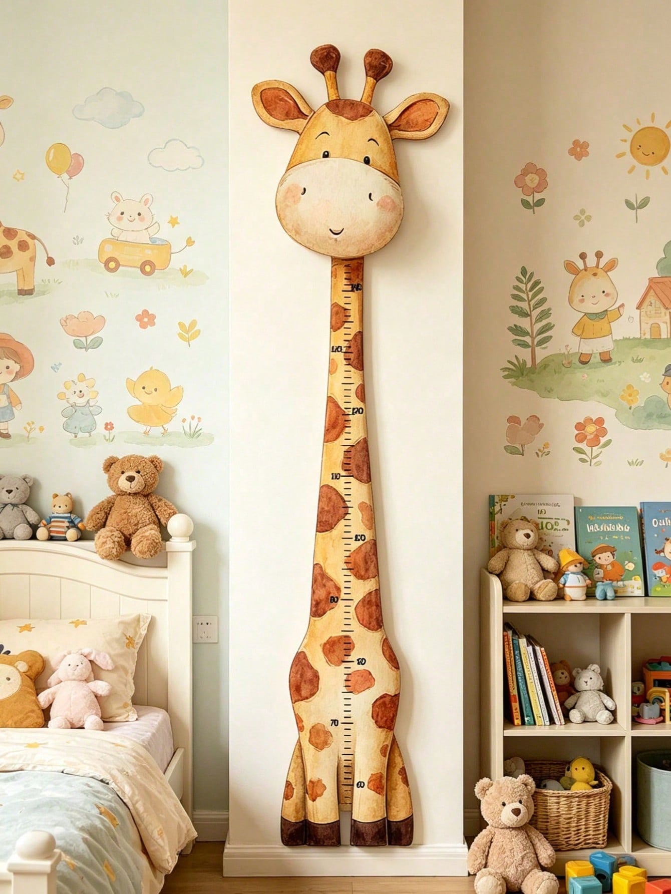 1pc Cartoon Giraffe Height Measurement Sticker, Baby Room Wall Decor Sticker, Multi-Functional Baby Room Wall Art Decoration, Baby Room Height Measurement Decor