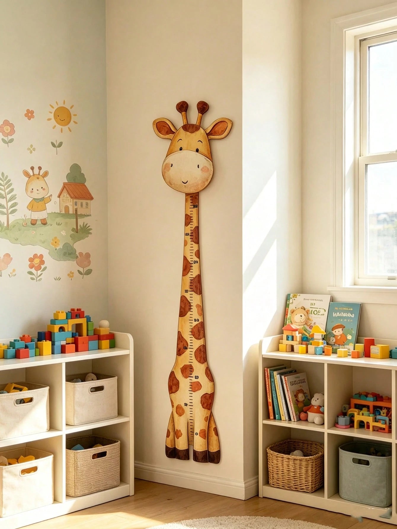 1pc Cartoon Giraffe Height Measurement Sticker, Baby Room Wall Decor Sticker, Multi-Functional Baby Room Wall Art Decoration, Baby Room Height Measurement Decor