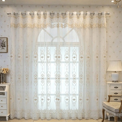 1PC Children's Room 3D European Style Floral Lace Sheer Curtain, Grommet Top With Lace Trim, All-Season Universal Window Curtain, American Princess Room Balcony Soft Light-Blocking Translucent Sheer