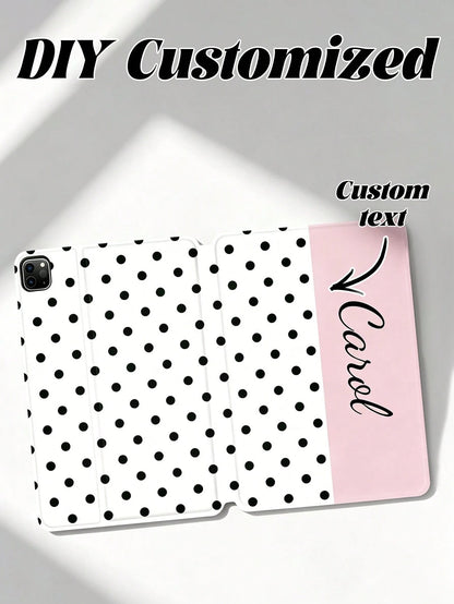 1pc Customized Polka Dot Protective Leather Case Cover Compatible With Ipad Pro 13, Air 13 Models, For Couples, Family, Pets, Cute Phone Cases, Customized Items