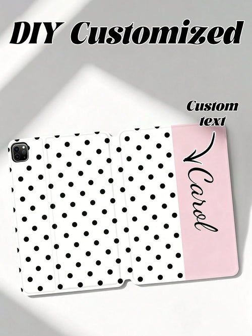 1pc Customized Polka Dot Protective Leather Case Cover Compatible With Ipad Pro 13, Air 13 Models, For Couples, Family, Pets, Cute Phone Cases, Customized Items
