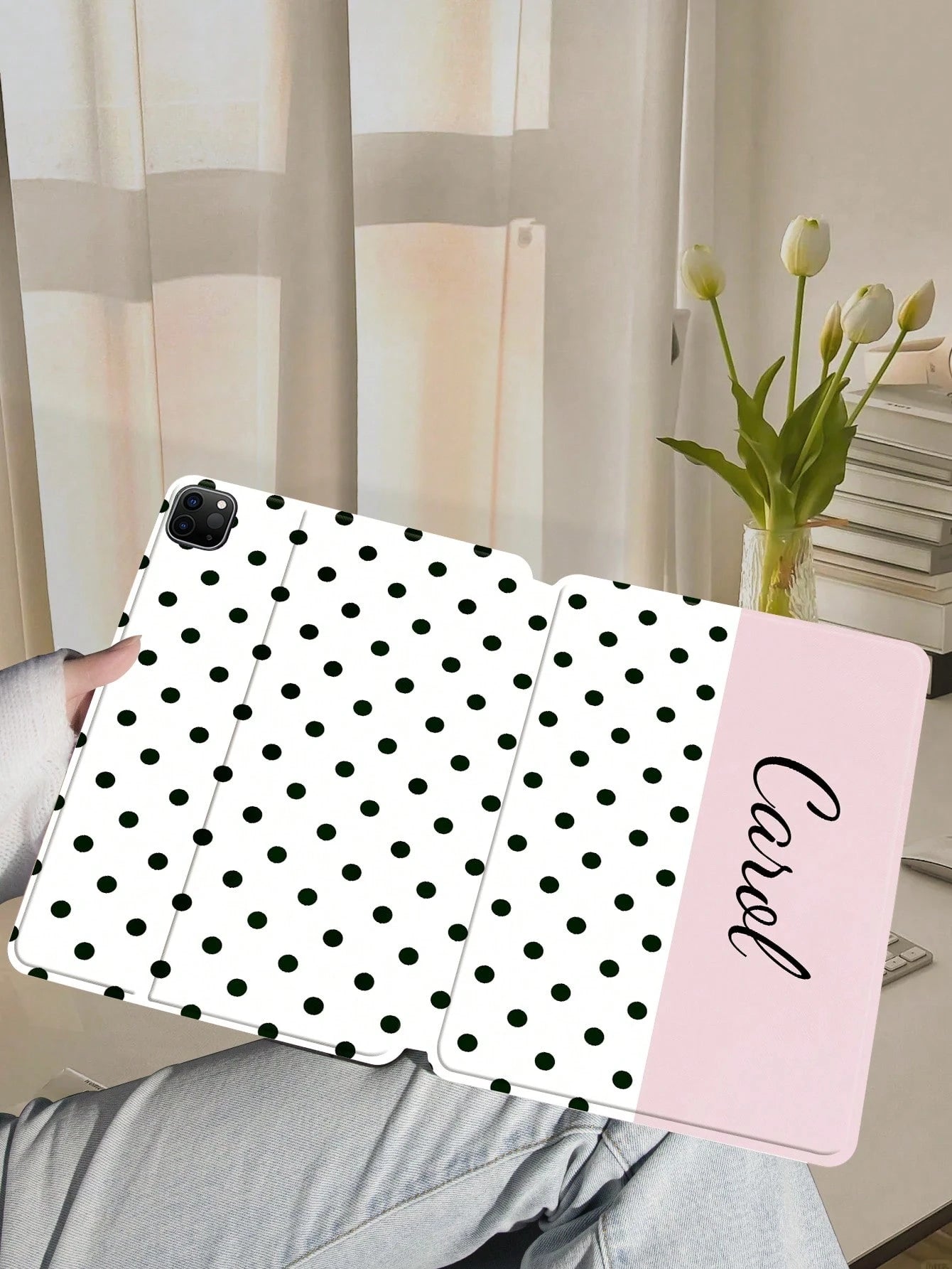 1pc Customized Polka Dot Protective Leather Case Cover Compatible With Ipad Pro 13, Air 13 Models, For Couples, Family, Pets, Cute Phone Cases, Customized Items