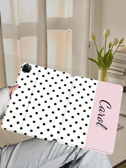 1pc Customized Polka Dot Protective Leather Case Cover Compatible With Ipad Pro 13, Air 13 Models, For Couples, Family, Pets, Cute Phone Cases, Customized Items