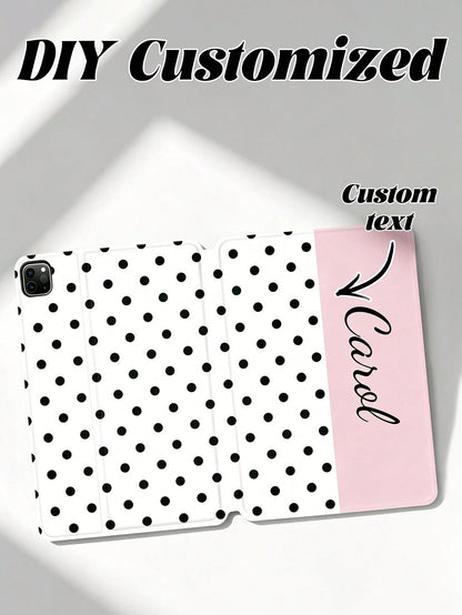 1pc Customized Polka Dot Protective Leather Case Cover Compatible With Ipad Pro 13, Air 13 Models, For Couples, Family, Pets, Cute Phone Cases, Customized Items