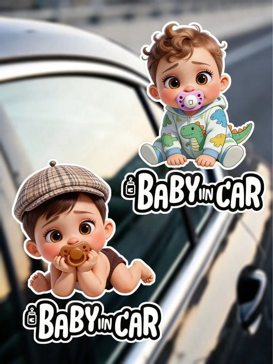 1pc Cute Cartoon Child Design Waterproof Car Rear Window & Bumper Sticker- Baby Car Safety Sticker, Durable Plastic Material, Easy To Apply, Suitable For Child Safety Protection