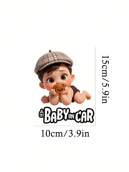 1pc Cute Cartoon Child Design Waterproof Car Rear Window & Bumper Sticker- Baby Car Safety Sticker, Durable Plastic Material, Easy To Apply, Suitable For Child Safety Protection