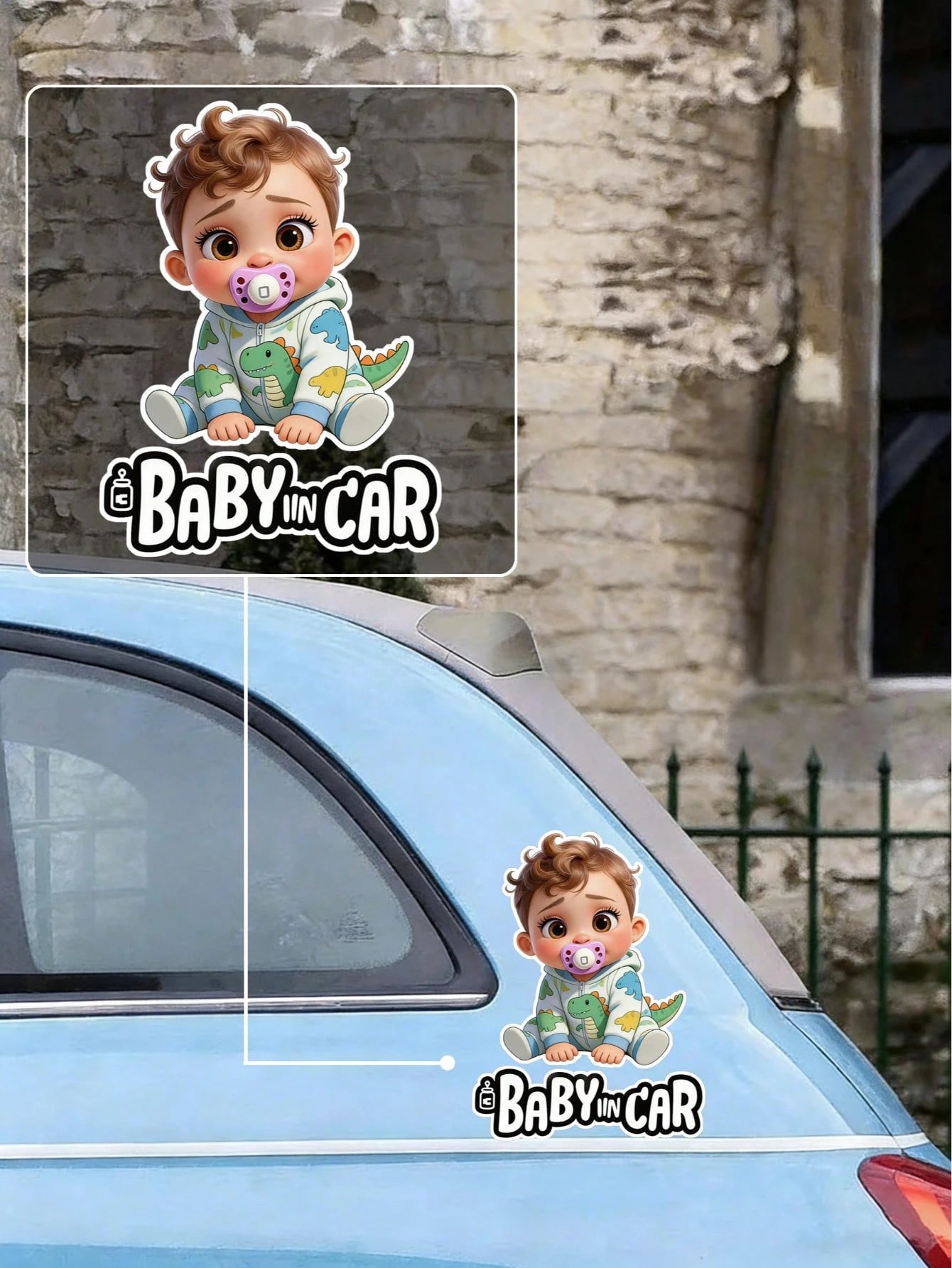 1pc Cute Cartoon Child Design Waterproof Car Rear Window & Bumper Sticker- Baby Car Safety Sticker, Durable Plastic Material, Easy To Apply, Suitable For Child Safety Protection