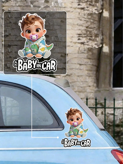 1pc Cute Cartoon Child Design Waterproof Car Rear Window & Bumper Sticker- Baby Car Safety Sticker, Durable Plastic Material, Easy To Apply, Suitable For Child Safety Protection