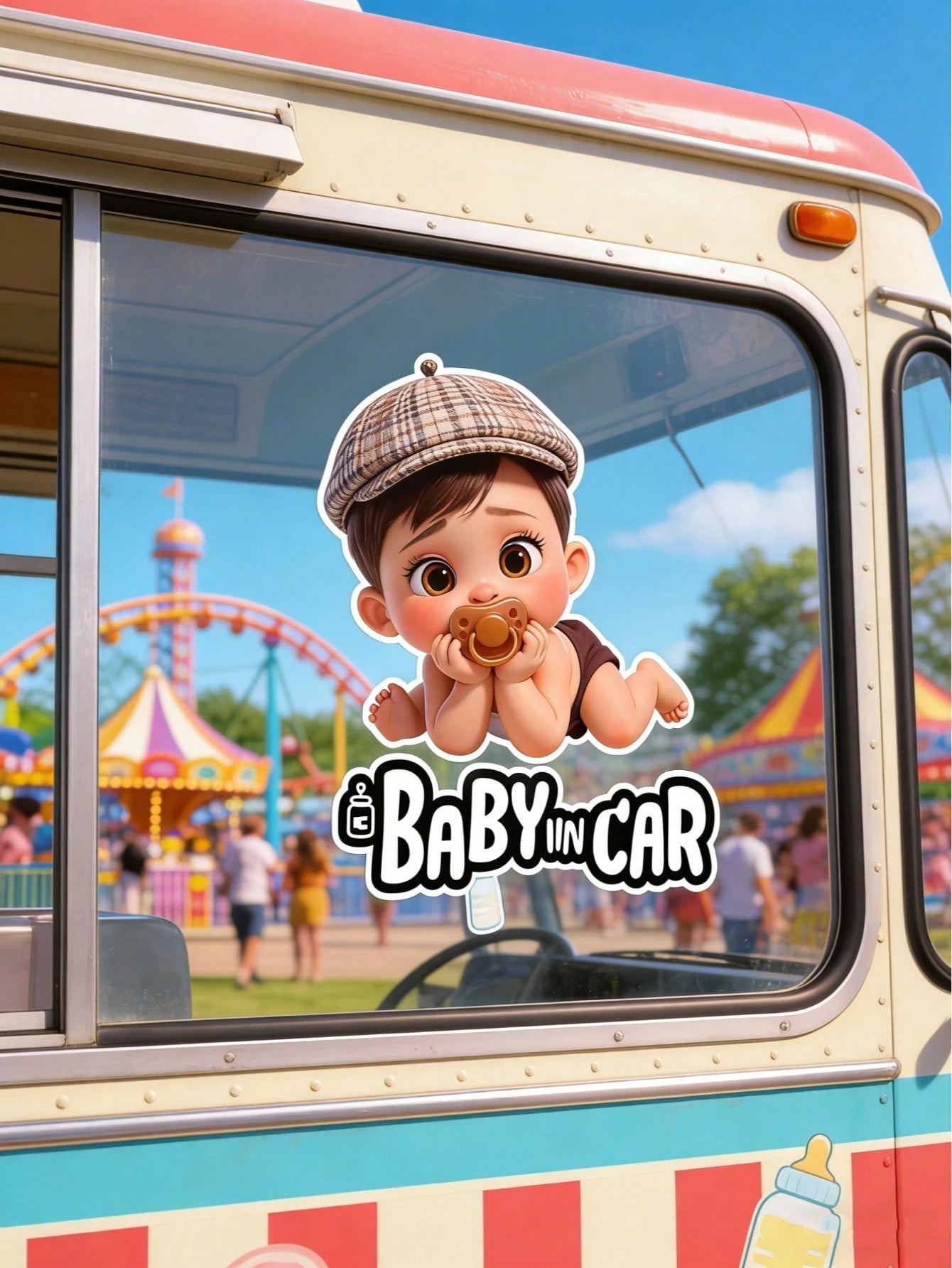 1pc Cute Cartoon Child Design Waterproof Car Rear Window & Bumper Sticker- Baby Car Safety Sticker, Durable Plastic Material, Easy To Apply, Suitable For Child Safety Protection