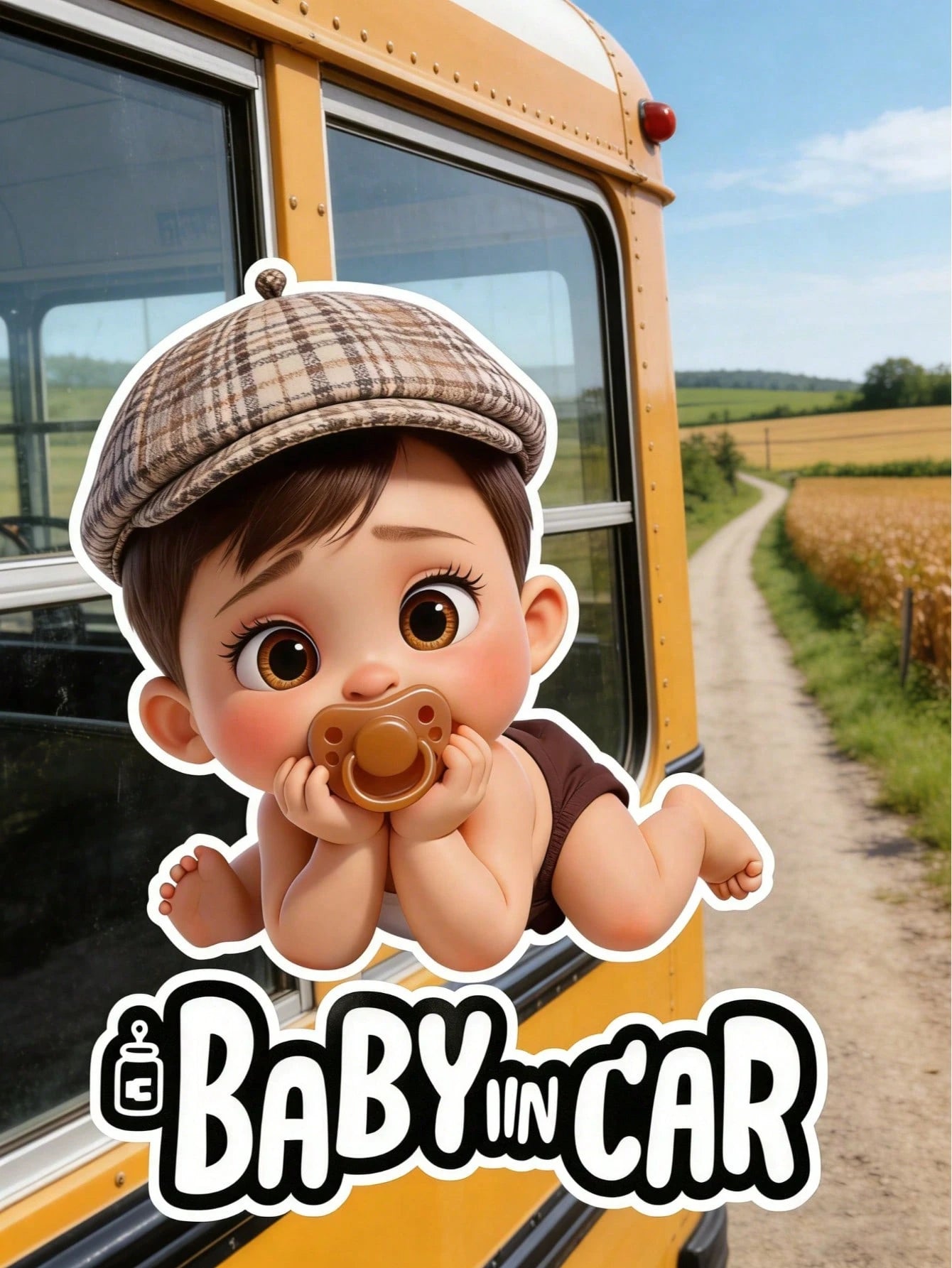 1pc Cute Cartoon Child Design Waterproof Car Rear Window & Bumper Sticker- Baby Car Safety Sticker, Durable Plastic Material, Easy To Apply, Suitable For Child Safety Protection