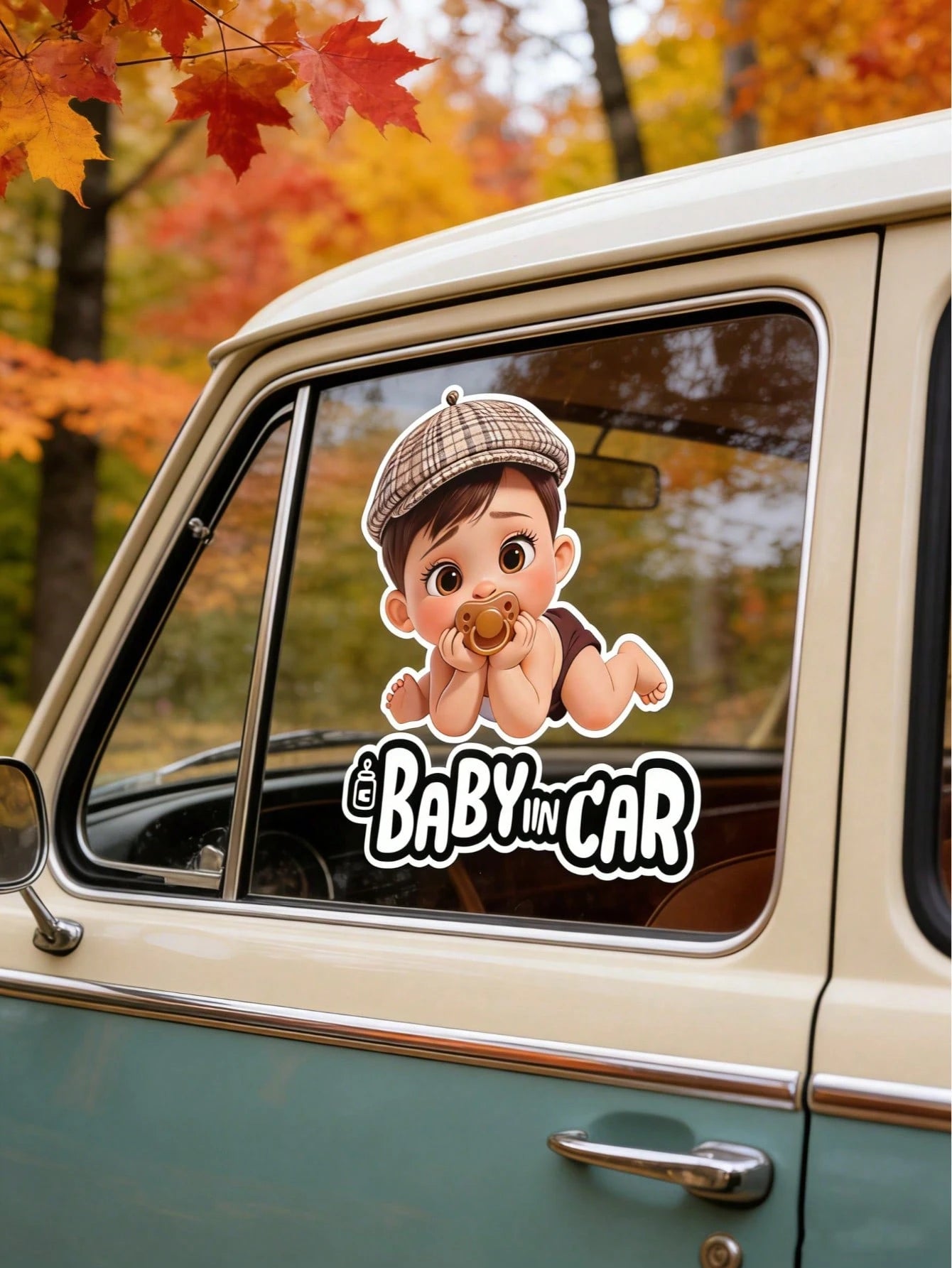 1pc Cute Cartoon Child Design Waterproof Car Rear Window & Bumper Sticker- Baby Car Safety Sticker, Durable Plastic Material, Easy To Apply, Suitable For Child Safety Protection