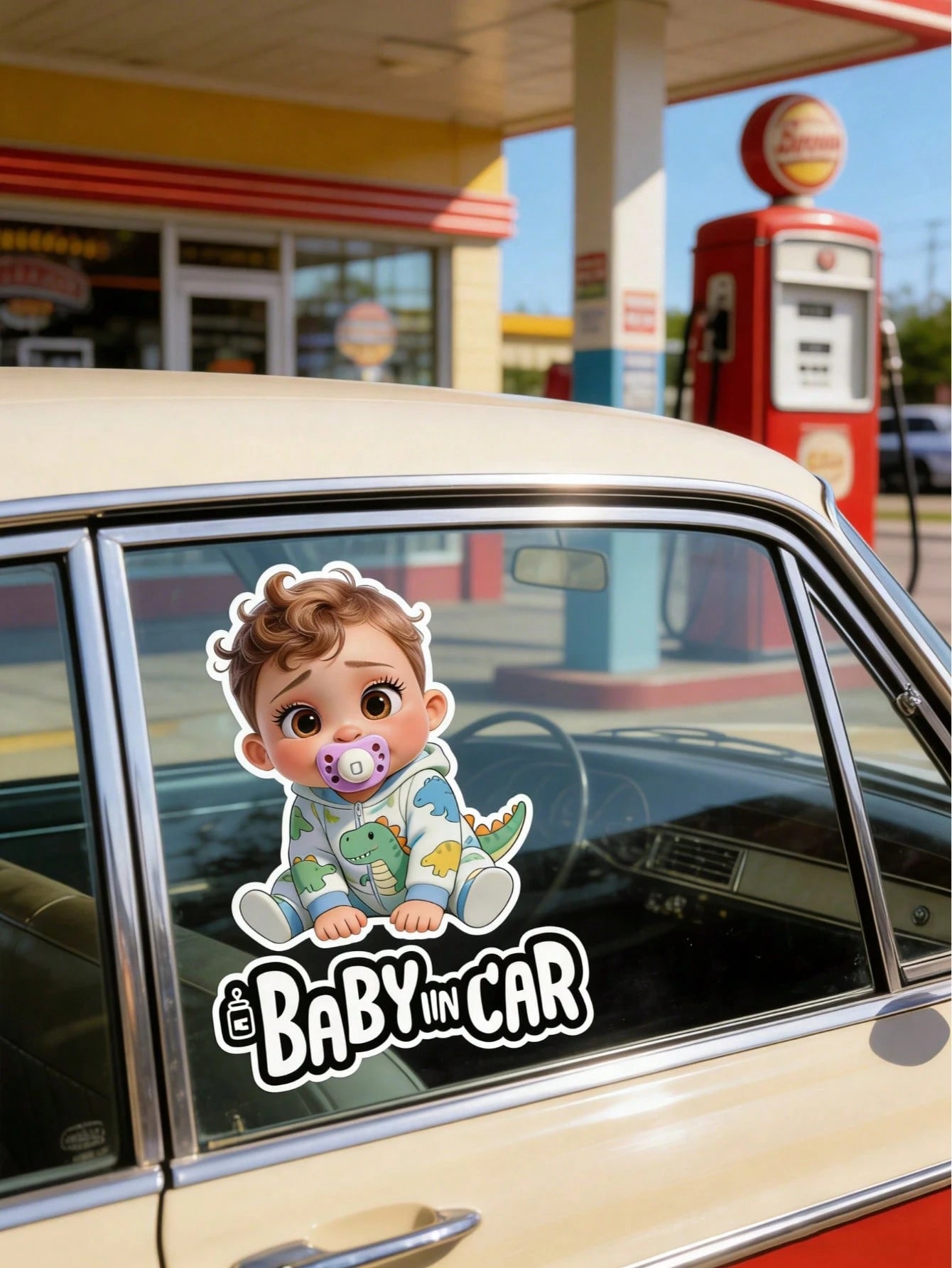 1pc Cute Cartoon Child Design Waterproof Car Rear Window & Bumper Sticker- Baby Car Safety Sticker, Durable Plastic Material, Easy To Apply, Suitable For Child Safety Protection