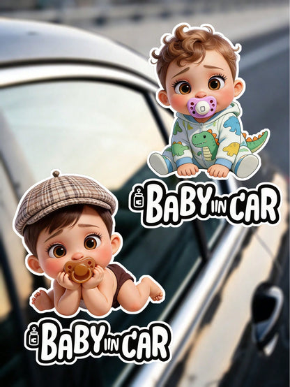 1pc Cute Cartoon Child Design Waterproof Car Rear Window & Bumper Sticker- Baby Car Safety Sticker, Durable Plastic Material, Easy To Apply, Suitable For Child Safety Protection
