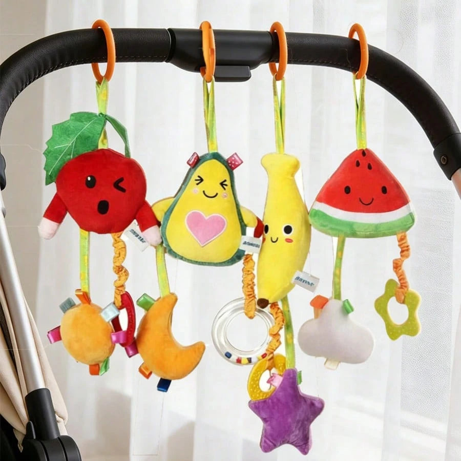 1pc Cute Fruit Cart Car Seat Hanging Toy Rattle With Chimes, Suitable For Newborn Baby Gift