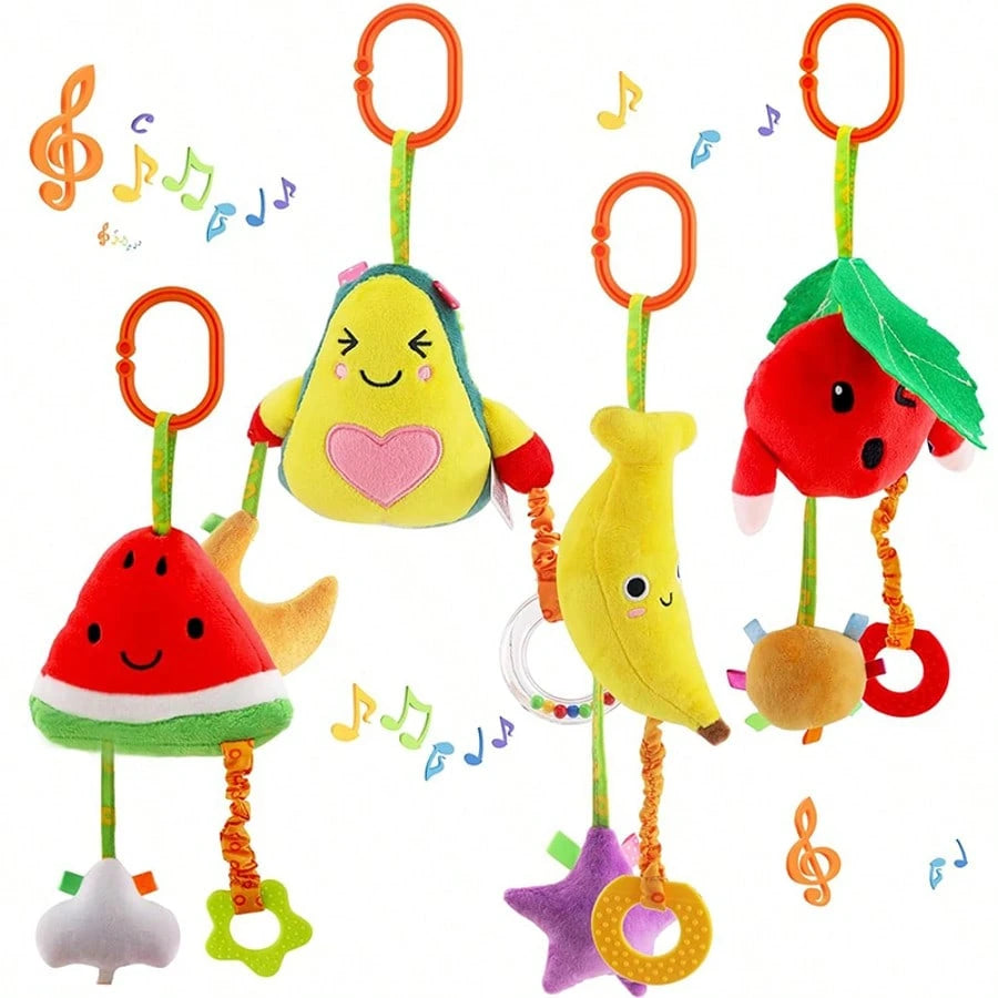 1pc Cute Fruit Cart Car Seat Hanging Toy Rattle With Chimes, Suitable For Newborn Baby Gift