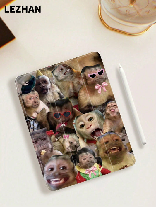 1pc Cute Monkey Pattern Tablet Protective Case, Compatible With 10.2" Tablet, Pro 11" 2021/2020/10th Gen/Mini4/5/6, Galaxy Tab A8 10.5" 2022, Matepad 10.4/Tab, With Pencil Slot, Anti-Drop, Tablet Sta