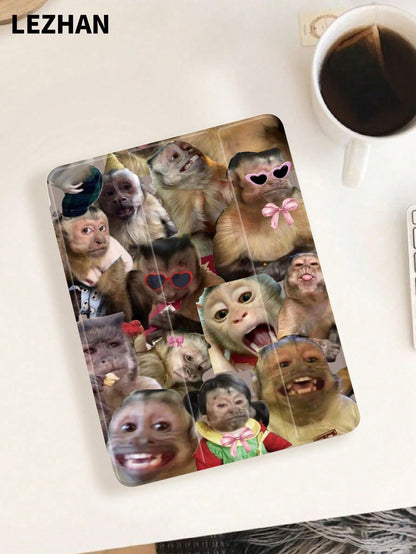 1pc Cute Monkey Pattern Tablet Protective Case, Compatible With 10.2" Tablet, Pro 11" 2021/2020/10th Gen/Mini4/5/6, Galaxy Tab A8 10.5" 2022, Matepad 10.4/Tab, With Pencil Slot, Anti-Drop, Tablet Sta