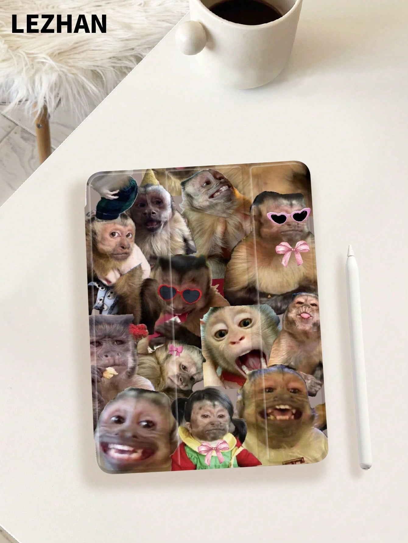 1pc Cute Monkey Pattern Tablet Protective Case, Compatible With 10.2" Tablet, Pro 11" 2021/2020/10th Gen/Mini4/5/6, Galaxy Tab A8 10.5" 2022, Matepad 10.4/Tab, With Pencil Slot, Anti-Drop, Tablet Sta