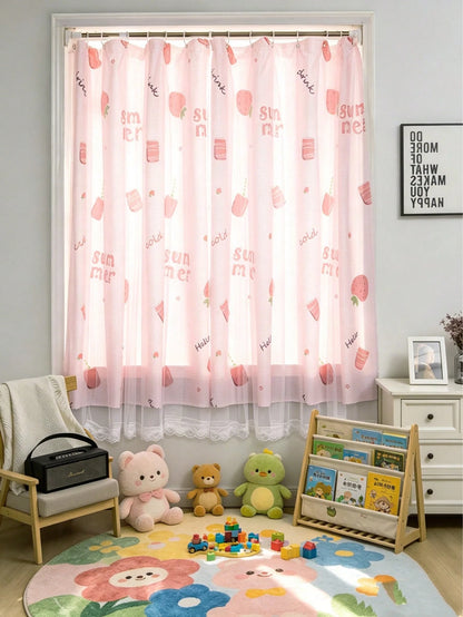 1pc Cute Pattern Curtain, Removable And Machine Washable, Suitable For Baby Baptism Decoration, Nursery Decoration, Children's Room Decoration, Baby Bedroom Decoration Creative