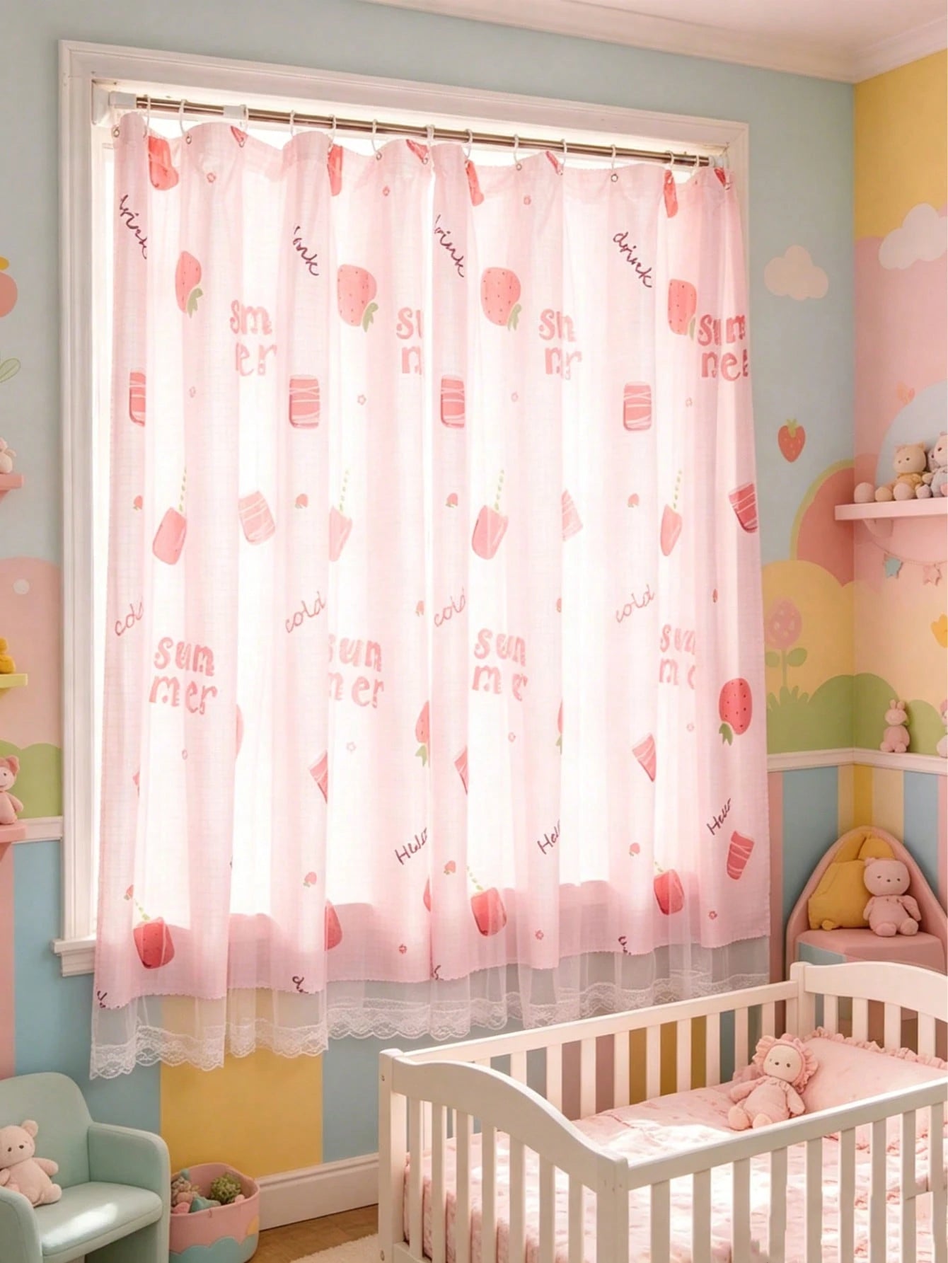 1pc Cute Pattern Curtain, Removable And Machine Washable, Suitable For Baby Baptism Decoration, Nursery Decoration, Children's Room Decoration, Baby Bedroom Decoration Creative