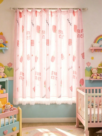 1pc Cute Pattern Curtain, Removable And Machine Washable, Suitable For Baby Baptism Decoration, Nursery Decoration, Children's Room Decoration, Baby Bedroom Decoration Creative