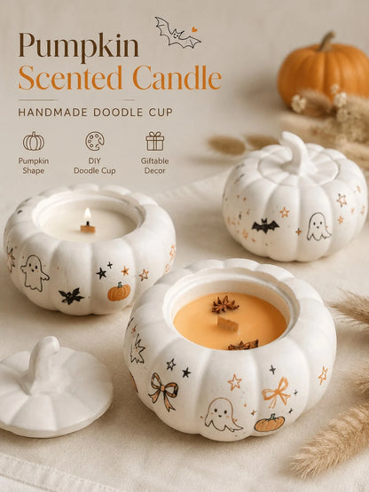 1pc DIY Painting Pumpkin Plaster Cup Scented Candle, Orange Or White Optional, Halloween Decoration Candle, Halloween Party Table Centerpiece, Autumn Home Decor, Party Favor, Halloween Gift, Women's G
