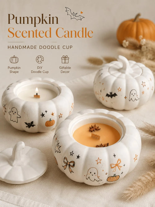 1pc DIY Painting Pumpkin Plaster Cup Scented Candle, Orange Or White Optional, Halloween Decoration Candle, Halloween Party Table Centerpiece, Autumn Home Decor, Party Favor, Halloween Gift, Women's G