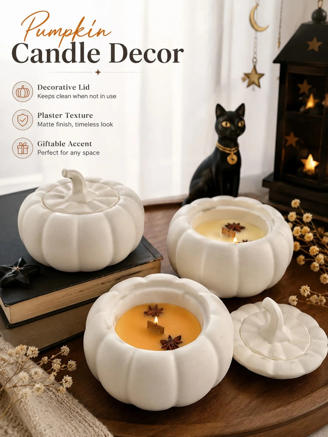 1pc DIY Painting Pumpkin Plaster Cup Scented Candle, Orange Or White Optional, Halloween Decoration Candle, Halloween Party Table Centerpiece, Autumn Home Decor, Party Favor, Halloween Gift, Women's G