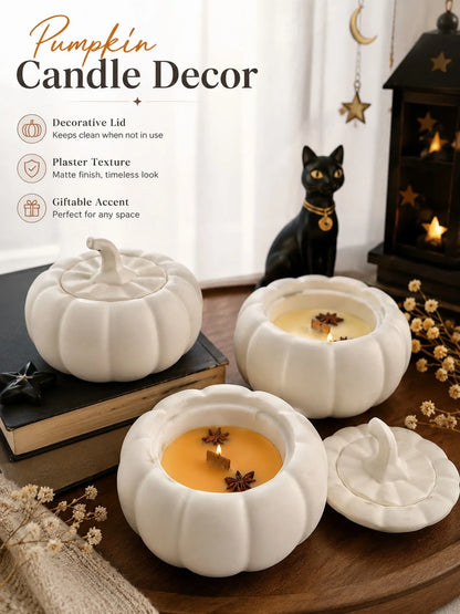 1pc DIY Painting Pumpkin Plaster Cup Scented Candle, Orange Or White Optional, Halloween Decoration Candle, Halloween Party Table Centerpiece, Autumn Home Decor, Party Favor, Halloween Gift, Women's G