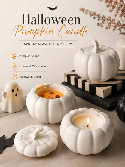 1pc DIY Painting Pumpkin Plaster Cup Scented Candle, Orange Or White Optional, Halloween Decoration Candle, Halloween Party Table Centerpiece, Autumn Home Decor, Party Favor, Halloween Gift, Women's G