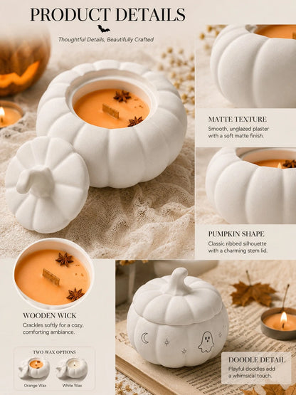 1pc DIY Painting Pumpkin Plaster Cup Scented Candle, Orange Or White Optional, Halloween Decoration Candle, Halloween Party Table Centerpiece, Autumn Home Decor, Party Favor, Halloween Gift, Women's G