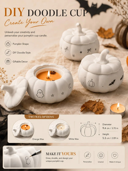 1pc DIY Painting Pumpkin Plaster Cup Scented Candle, Orange Or White Optional, Halloween Decoration Candle, Halloween Party Table Centerpiece, Autumn Home Decor, Party Favor, Halloween Gift, Women's G