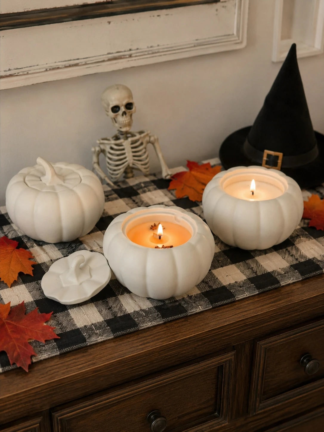 1pc DIY Painting Pumpkin Plaster Cup Scented Candle, Orange Or White Optional, Halloween Decoration Candle, Halloween Party Table Centerpiece, Autumn Home Decor, Party Favor, Halloween Gift, Women's G