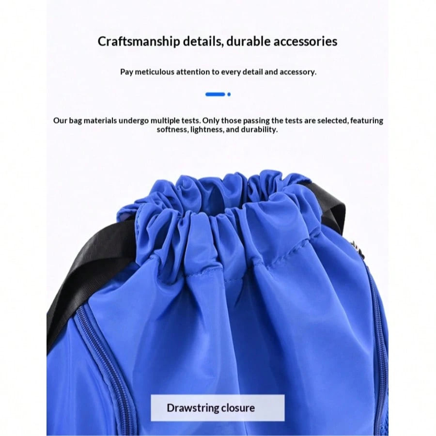 1pc Drawstring Sports Backpack, Fashion Fitness Bag, Inner Pocket, Waterproof Wear-Resistant Nylon Oxford Fabric, Bottom Shoe Compartment, Side Mesh Pocket, Wide Drawstring Design, Unisex