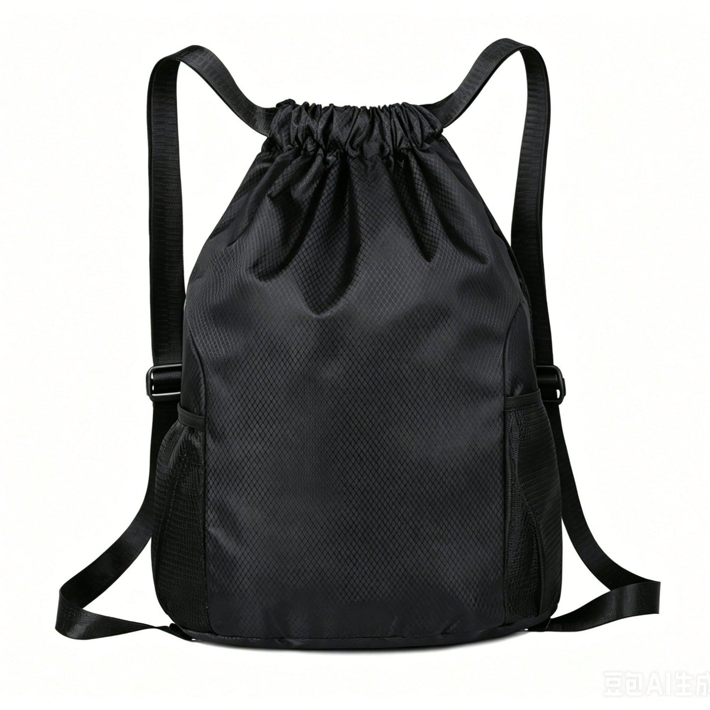 1pc Drawstring Sports Backpack, Fashion Fitness Bag, Inner Pocket, Waterproof Wear-Resistant Nylon Oxford Fabric, Bottom Shoe Compartment, Side Mesh Pocket, Wide Drawstring Design, Unisex