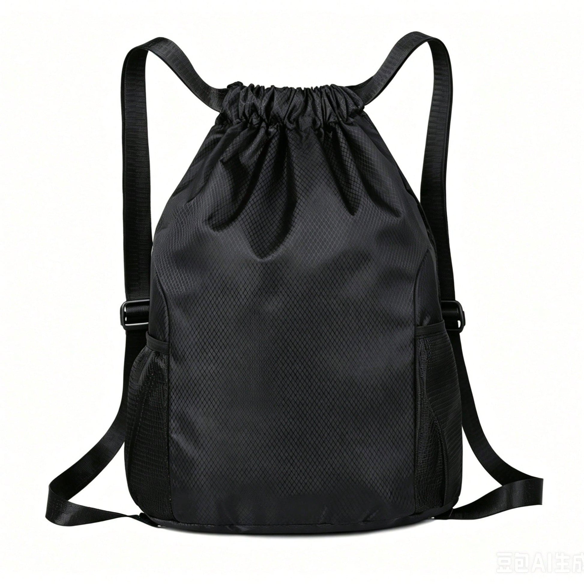 1pc Drawstring Sports Backpack, Fashion Fitness Bag, Inner Pocket, Waterproof Wear-Resistant Nylon Oxford Fabric, Bottom Shoe Compartment, Side Mesh Pocket, Wide Drawstring Design, Unisex