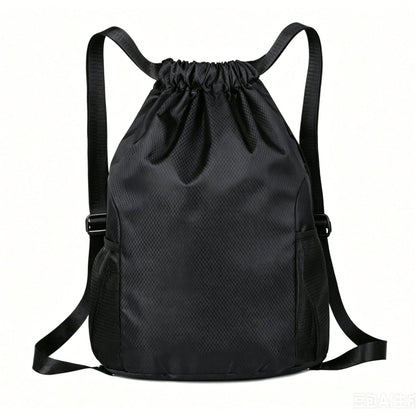 1pc Drawstring Sports Backpack, Fashion Fitness Bag, Inner Pocket, Waterproof Wear-Resistant Nylon Oxford Fabric, Bottom Shoe Compartment, Side Mesh Pocket, Wide Drawstring Design, Unisex