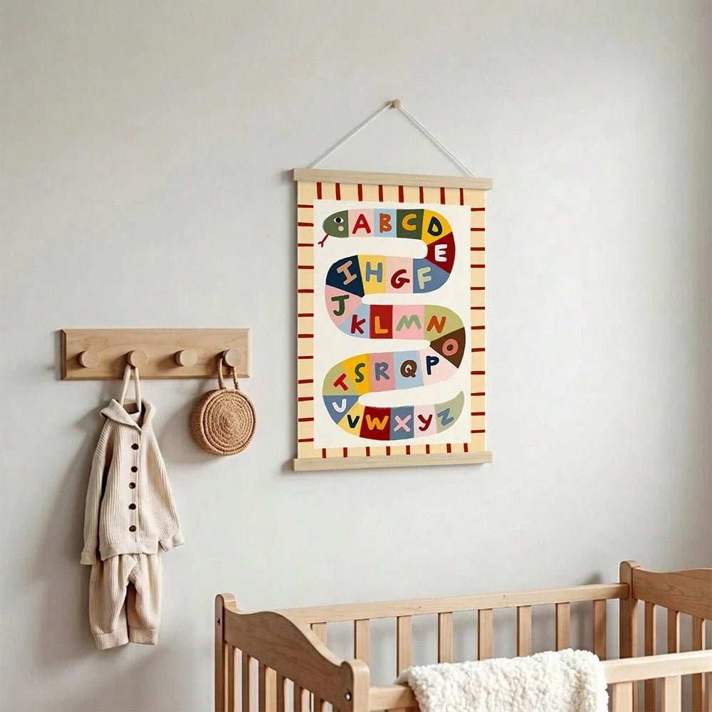 1pc Educational ABC Alphabet Wall Art Canvas Poster Prints Cute Snake Letters Painting Kids Bedroom Playroom Decor Unframed/Framed/Wooden Hanging